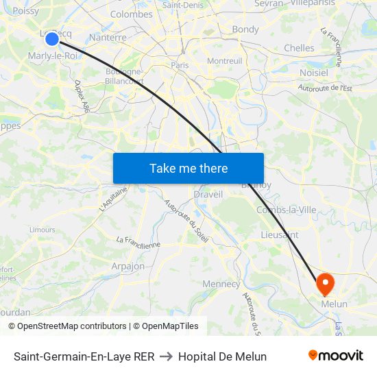 Saint-Germain-En-Laye RER to Hopital De Melun map