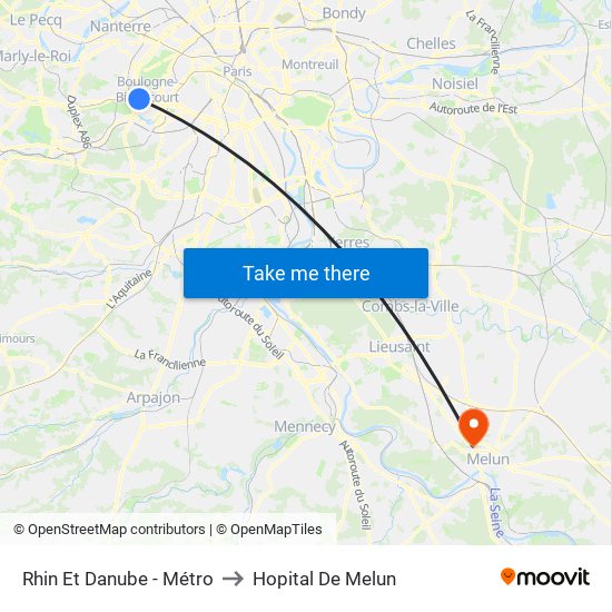 Rhin Et Danube - Métro to Hopital De Melun map