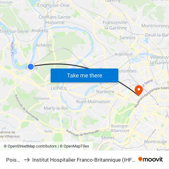 Poissy to Institut Hospitalier Franco-Britannique (IHFB) map