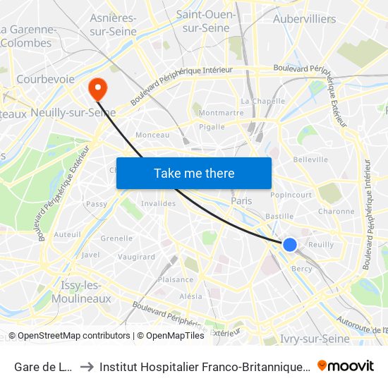 Gare de Lyon to Institut Hospitalier Franco-Britannique (IHFB) map