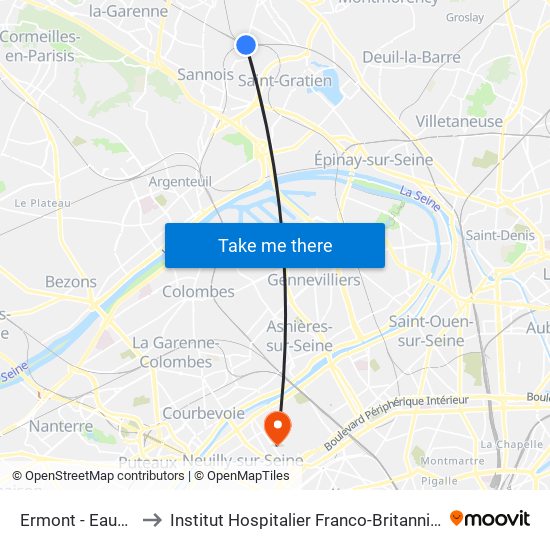 Ermont - Eaubonne to Institut Hospitalier Franco-Britannique (IHFB) map