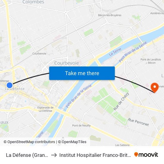 La Défense (Grande Arche) to Institut Hospitalier Franco-Britannique (IHFB) map