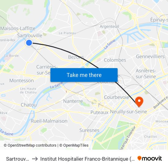 Sartrouville to Institut Hospitalier Franco-Britannique (IHFB) map