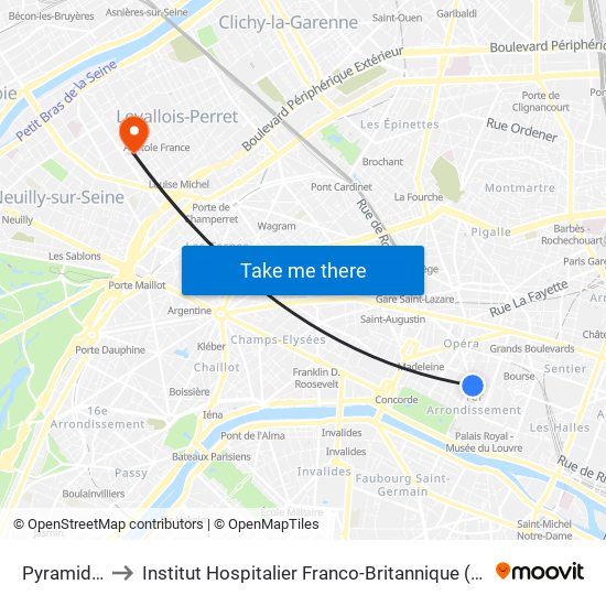 Pyramides to Institut Hospitalier Franco-Britannique (IHFB) map