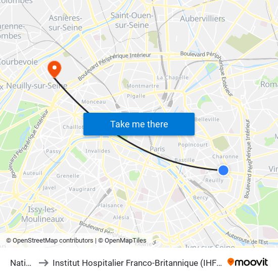 Nation to Institut Hospitalier Franco-Britannique (IHFB) map