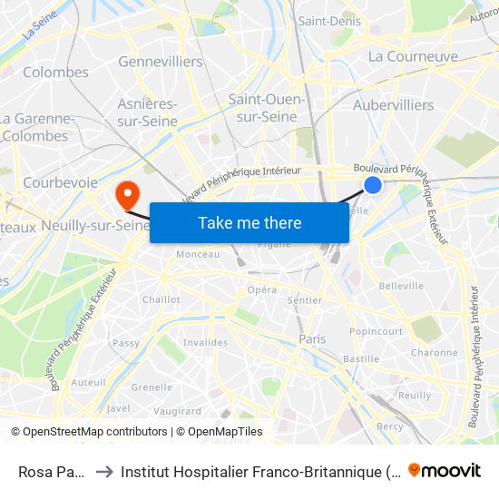 Rosa Parks to Institut Hospitalier Franco-Britannique (IHFB) map