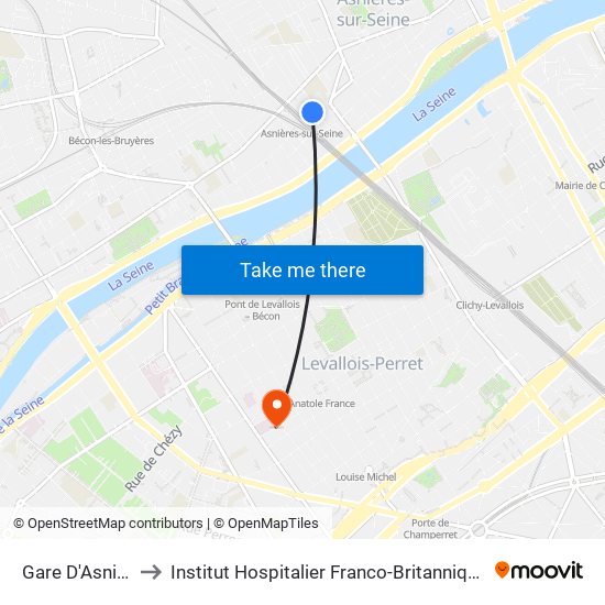 Gare D'Asnieres to Institut Hospitalier Franco-Britannique (IHFB) map