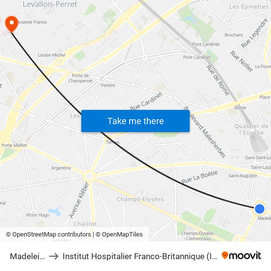 Madeleine to Institut Hospitalier Franco-Britannique (IHFB) map