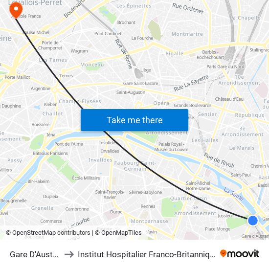 Gare D'Austerlitz to Institut Hospitalier Franco-Britannique (IHFB) map