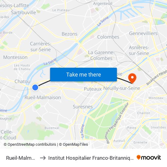 Rueil-Malmaison to Institut Hospitalier Franco-Britannique (IHFB) map