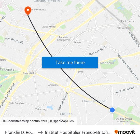 Franklin D. Roosevelt to Institut Hospitalier Franco-Britannique (IHFB) map