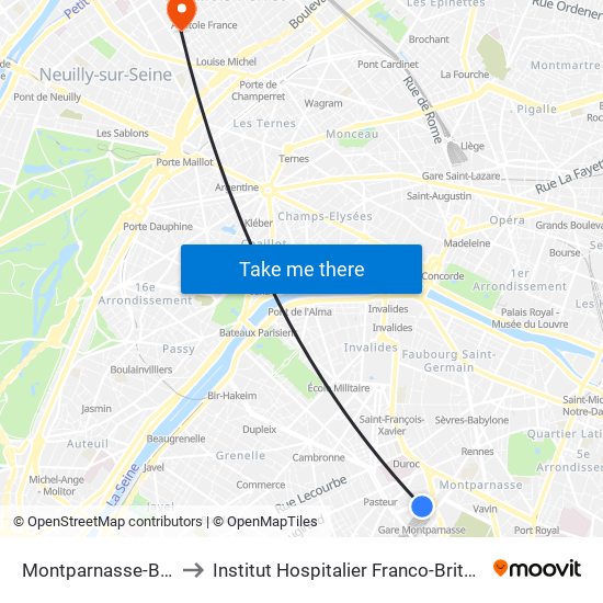 Montparnasse-Bienvenue to Institut Hospitalier Franco-Britannique (IHFB) map