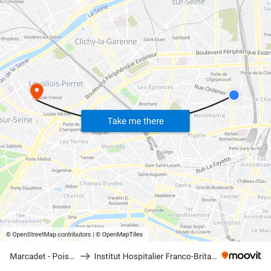 Marcadet - Poissonniers to Institut Hospitalier Franco-Britannique (IHFB) map
