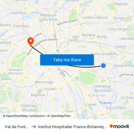 Val de Fontenay to Institut Hospitalier Franco-Britannique (IHFB) map
