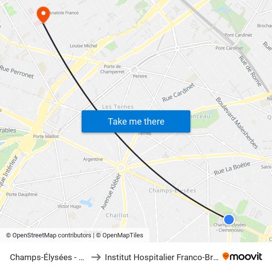 Champs-Élysées - Clemenceau to Institut Hospitalier Franco-Britannique (IHFB) map