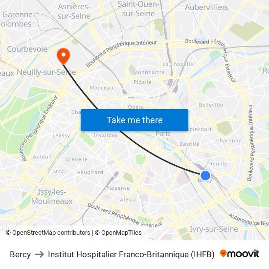 Bercy to Institut Hospitalier Franco-Britannique (IHFB) map