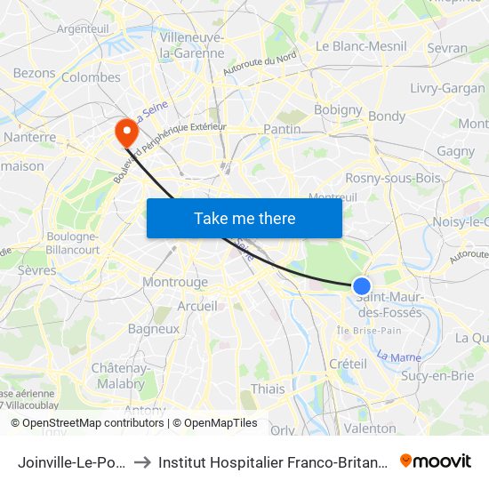 Joinville-Le-Pont RER to Institut Hospitalier Franco-Britannique (IHFB) map