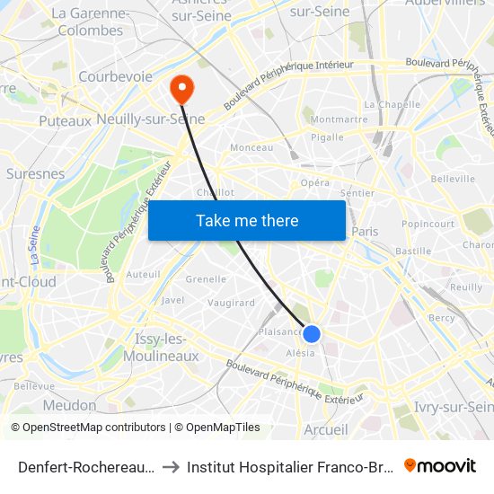 Denfert-Rochereau - Daguerre to Institut Hospitalier Franco-Britannique (IHFB) map