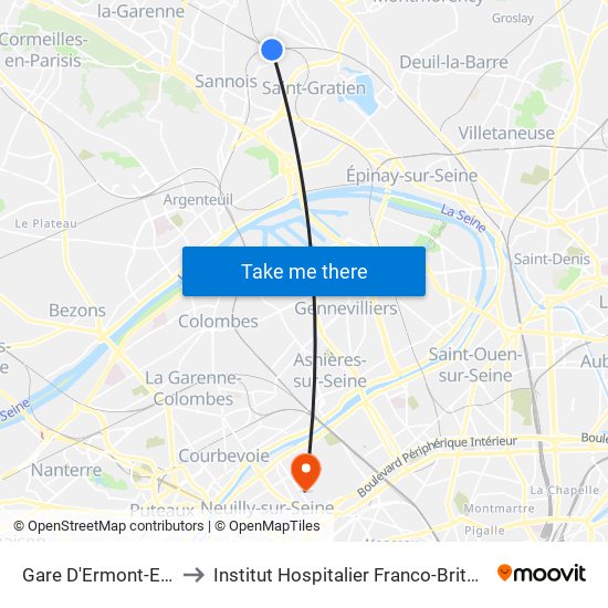 Gare D'Ermont-Eaubonne to Institut Hospitalier Franco-Britannique (IHFB) map