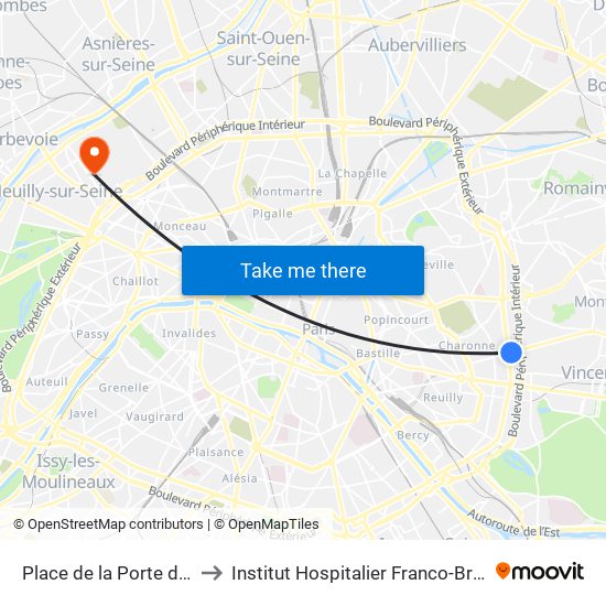 Place de la Porte de Montreuil to Institut Hospitalier Franco-Britannique (IHFB) map