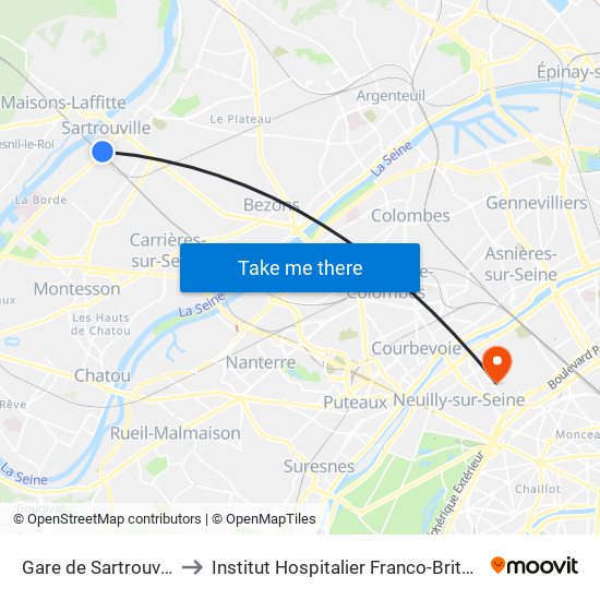 Gare de Sartrouville - RER to Institut Hospitalier Franco-Britannique (IHFB) map