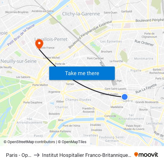 Paris - Opéra to Institut Hospitalier Franco-Britannique (IHFB) map