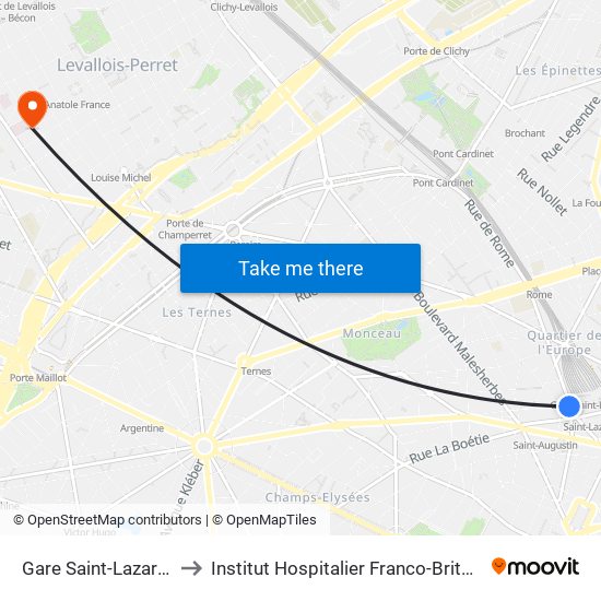 Gare Saint-Lazare - Rome to Institut Hospitalier Franco-Britannique (IHFB) map