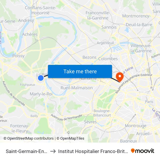 Saint-Germain-En-Laye RER to Institut Hospitalier Franco-Britannique (IHFB) map