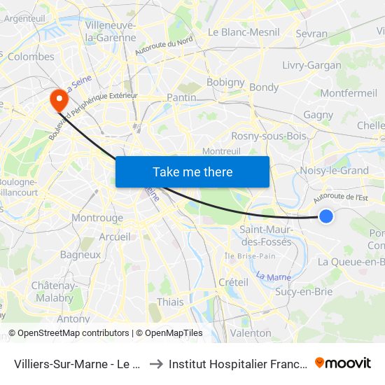 Villiers-Sur-Marne - Le Plessis-Trévise RER to Institut Hospitalier Franco-Britannique (IHFB) map