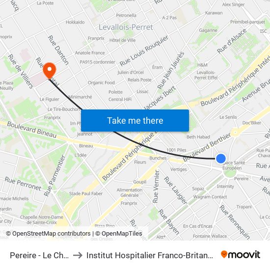 Pereire - Le Chatelier to Institut Hospitalier Franco-Britannique (IHFB) map