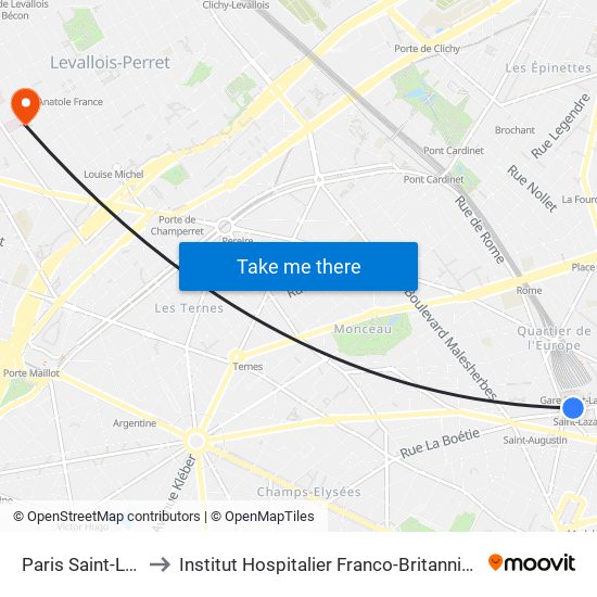 Paris Saint-Lazare to Institut Hospitalier Franco-Britannique (IHFB) map