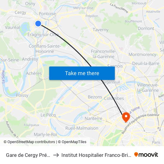 Gare de Cergy Préfecture (C) to Institut Hospitalier Franco-Britannique (IHFB) map