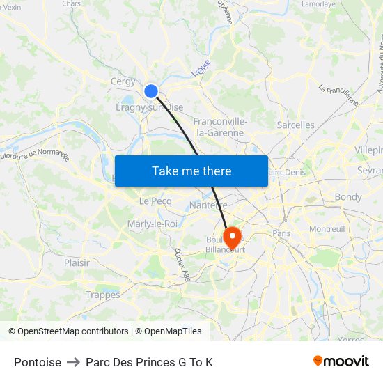 Pontoise to Parc Des Princes G To K map