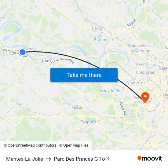 Mantes-La-Jolie to Parc Des Princes G To K map