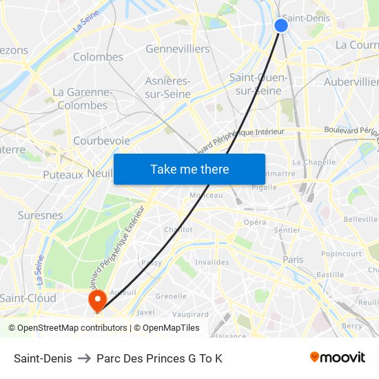 Saint-Denis to Parc Des Princes G To K map