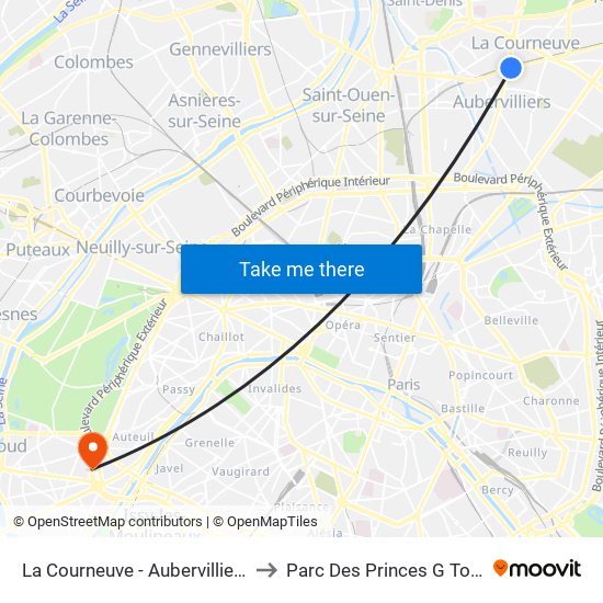 La Courneuve - Aubervilliers to Parc Des Princes G To K map
