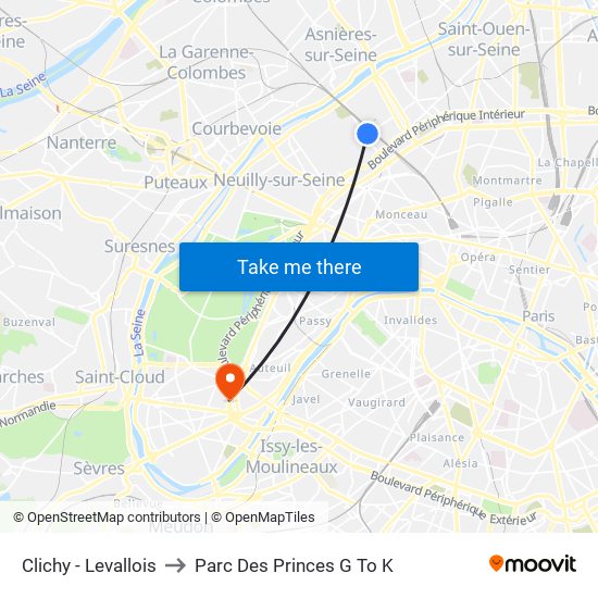 Clichy - Levallois to Parc Des Princes G To K map