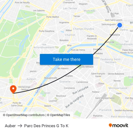 Auber to Parc Des Princes G To K map