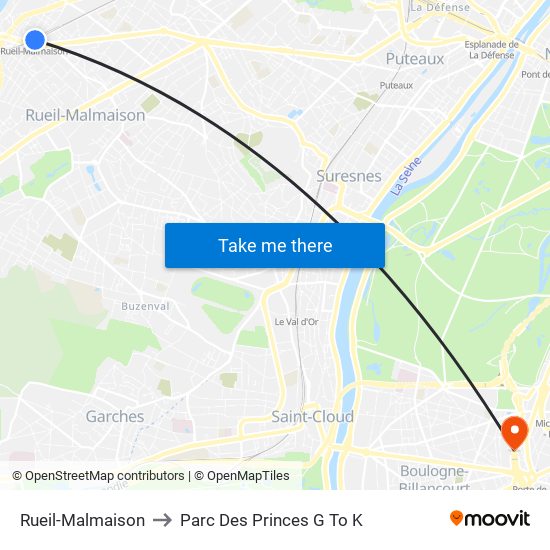 Rueil-Malmaison to Parc Des Princes G To K map
