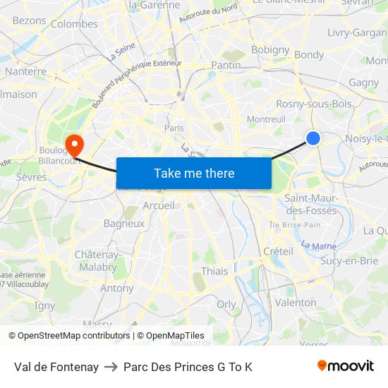 Val de Fontenay to Parc Des Princes G To K map