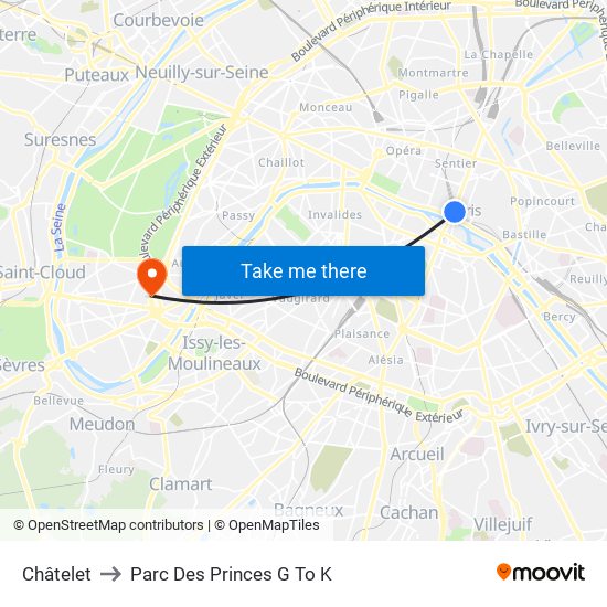 Châtelet to Parc Des Princes G To K map