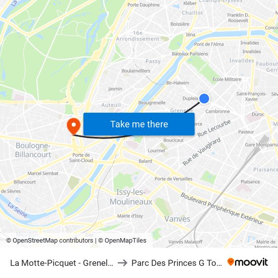 La Motte-Picquet - Grenelle to Parc Des Princes G To K map