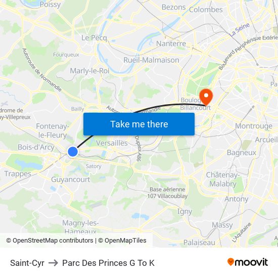 Saint-Cyr to Parc Des Princes G To K map