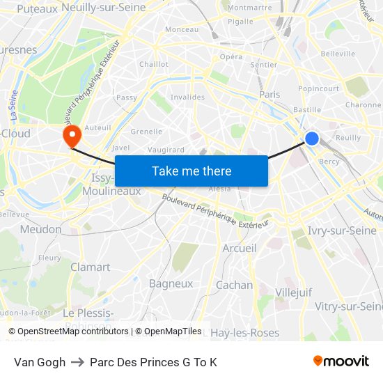 Van Gogh to Parc Des Princes G To K map