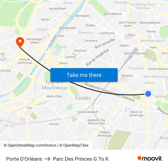 Porte D'Orléans to Parc Des Princes G To K map