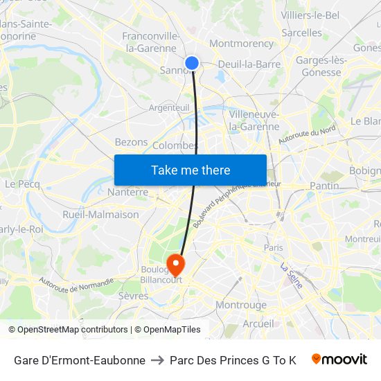 Gare D'Ermont-Eaubonne to Parc Des Princes G To K map