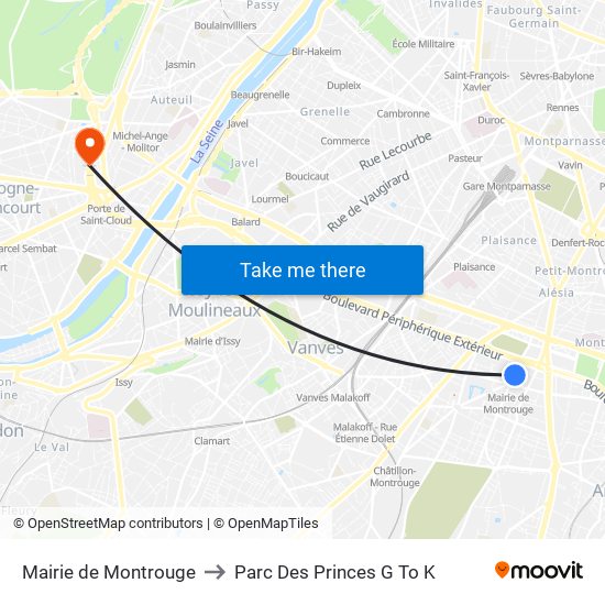 Mairie de Montrouge to Parc Des Princes G To K map