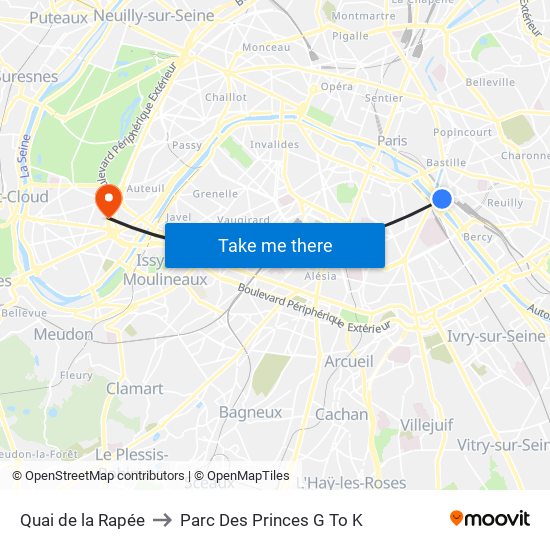 Quai de la Rapée to Parc Des Princes G To K map
