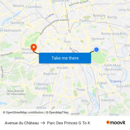 Avenue du Château to Parc Des Princes G To K map