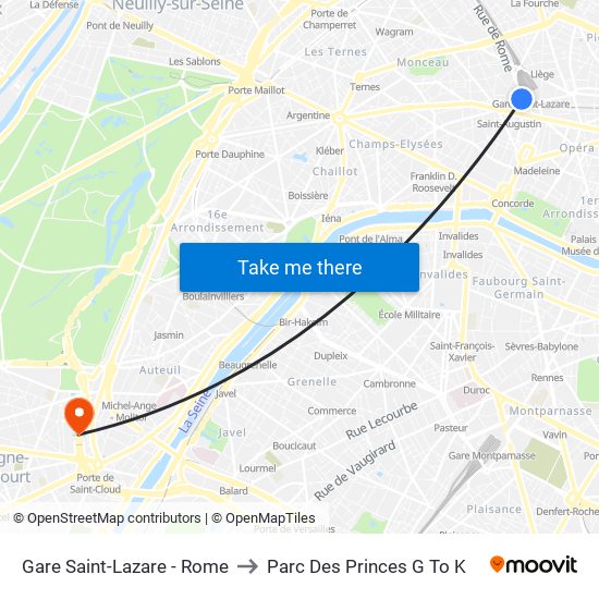 Gare Saint-Lazare - Rome to Parc Des Princes G To K map